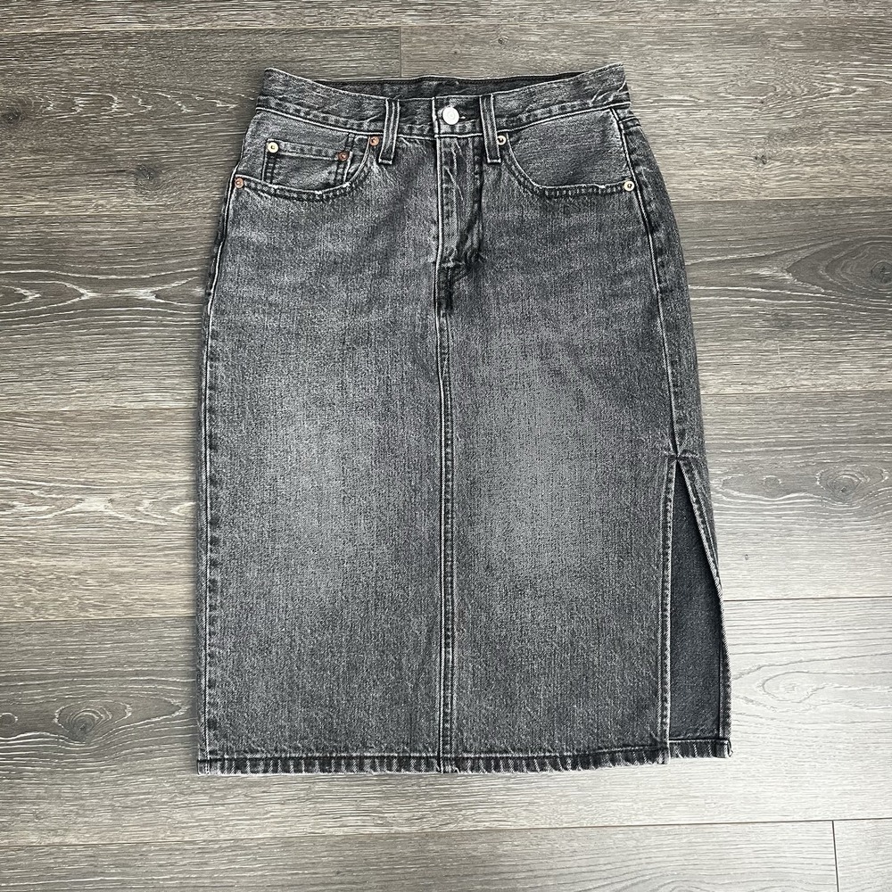 Levi's Black Denim Midi Skirt Sz‎ 27 Goth Grunge Grandma Cottage Western Y2K